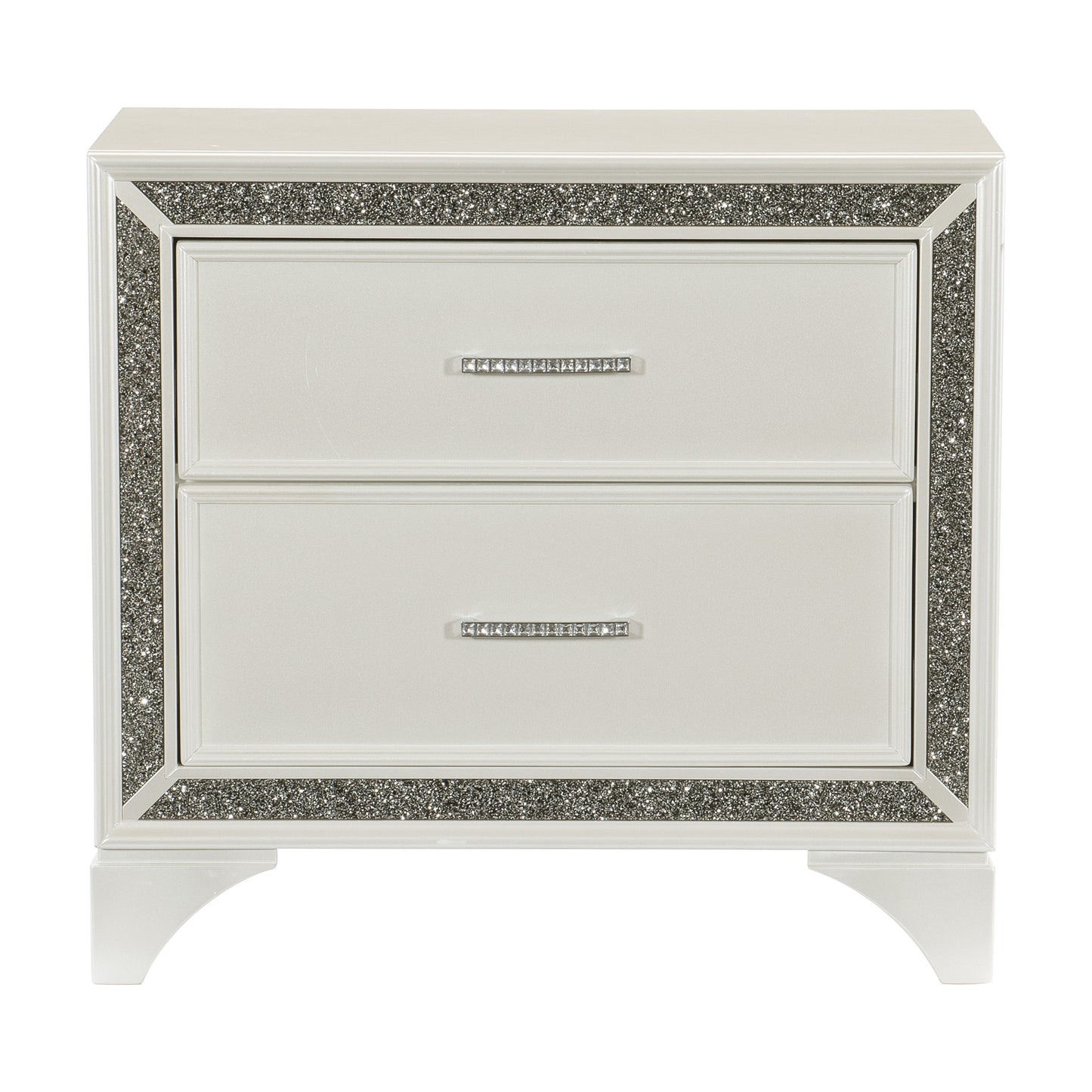 Glamourous Bedroom 1pc Nightstand Pearl White Metallic Finish Silver Glitter Trim Wooden furniture