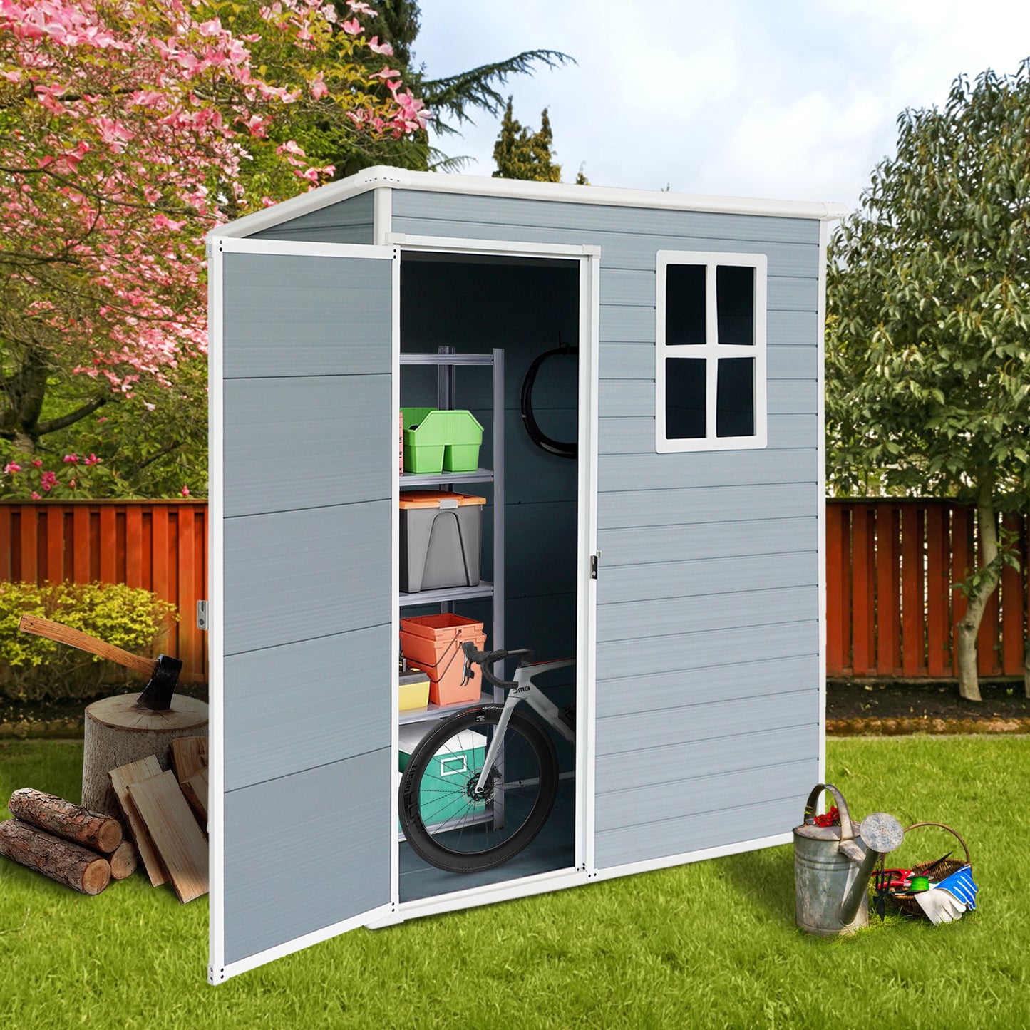 5x3ft Resin Outdoor Storage Shed Kit-Perfect to Store Patio Furniture,Grey