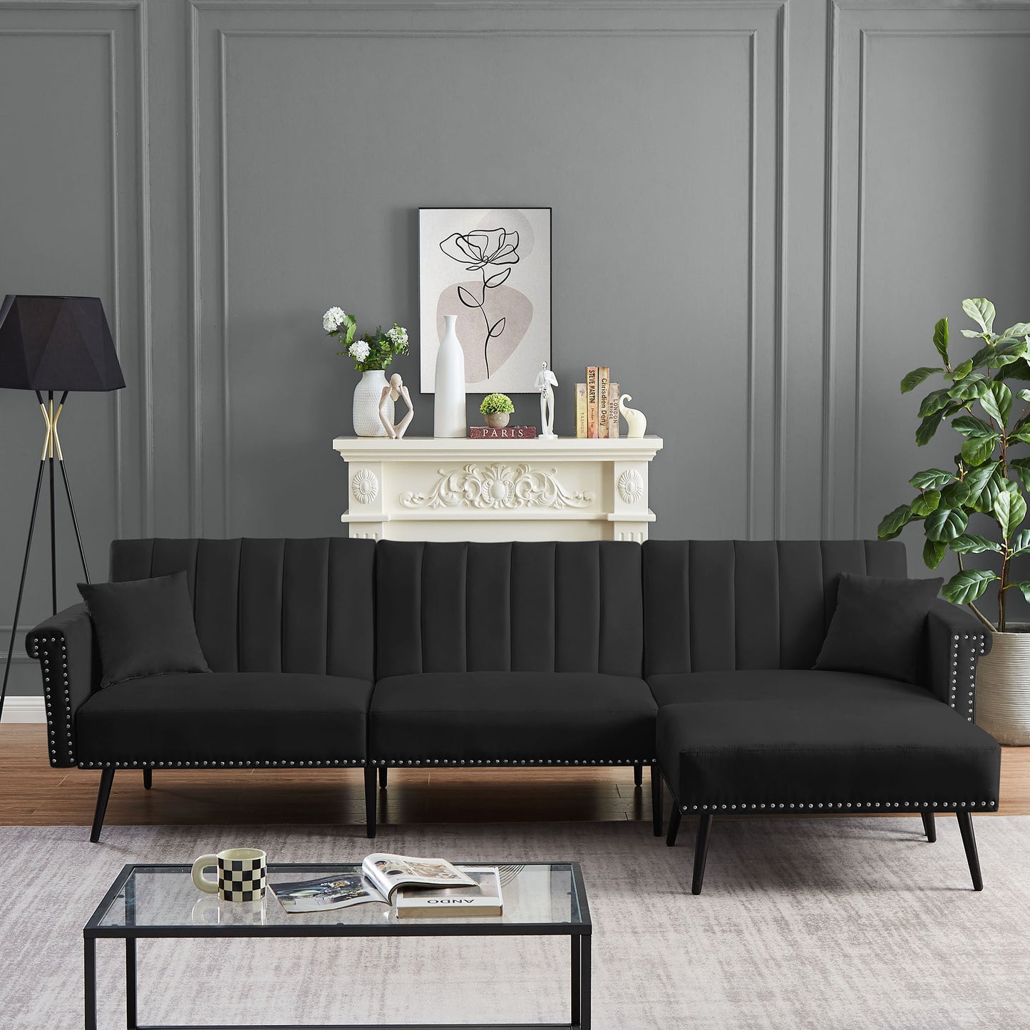 BLACK  SECTIONAL SOFA BED