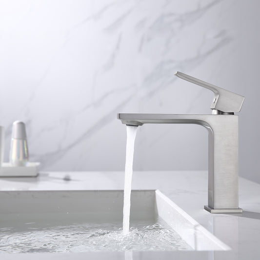 Bathroom Faucet with Single Handle and Pop Up Drain - Brushed Chrome