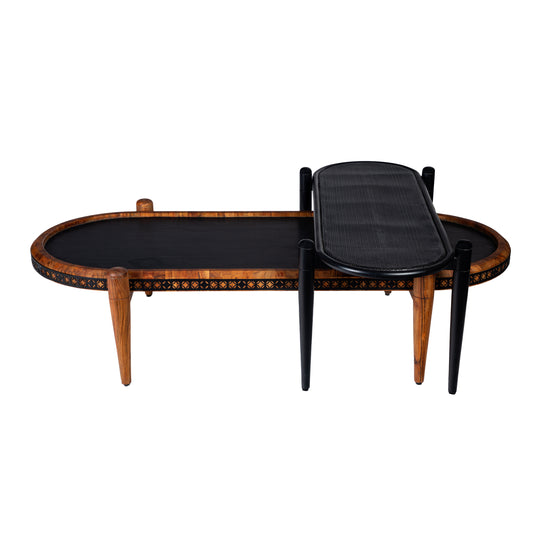 Acacia Wood and Metal Oval Nesting Coffee Table Set, Brown/Black, 50 & 39 Inch