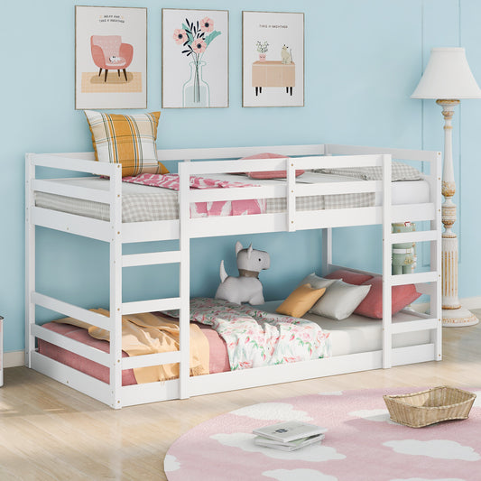 White Twin Bunk Bed with Ladder: Space-Saving Solid Pine Twin over Twin Bed