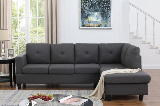 Santiago Dark Grey Linen Sectional Sofa with Right-Facing Chaise