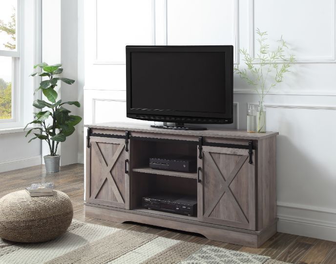 Gray Finish Bennet TV Stand with Sliding Barn Doors