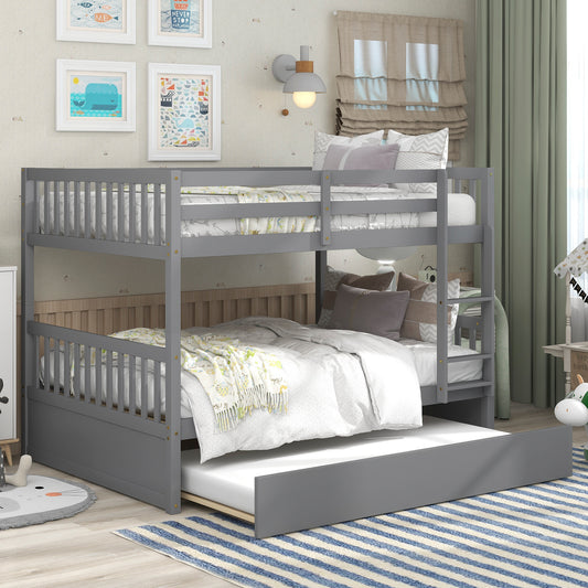 Convertible Grey Full Over Full Bunk Bed with Trundle