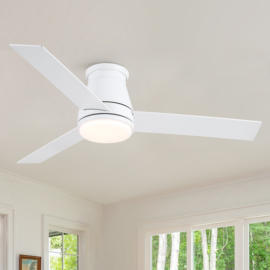 YUHAO 48 White Low Profile Ceiling Fan with LED Lights
