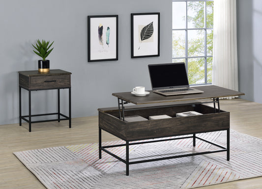 Brown MDF Lift Top Coffee and End Table Set with Beveled Edge Tabletop