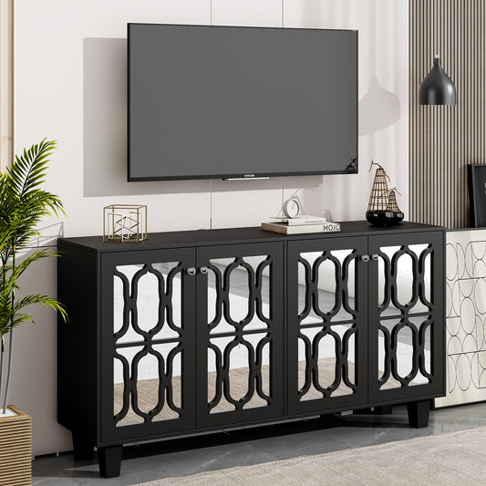 Adjustable Shelves Buffet Cabinet: Multifunctional Black Mirror TV Stand