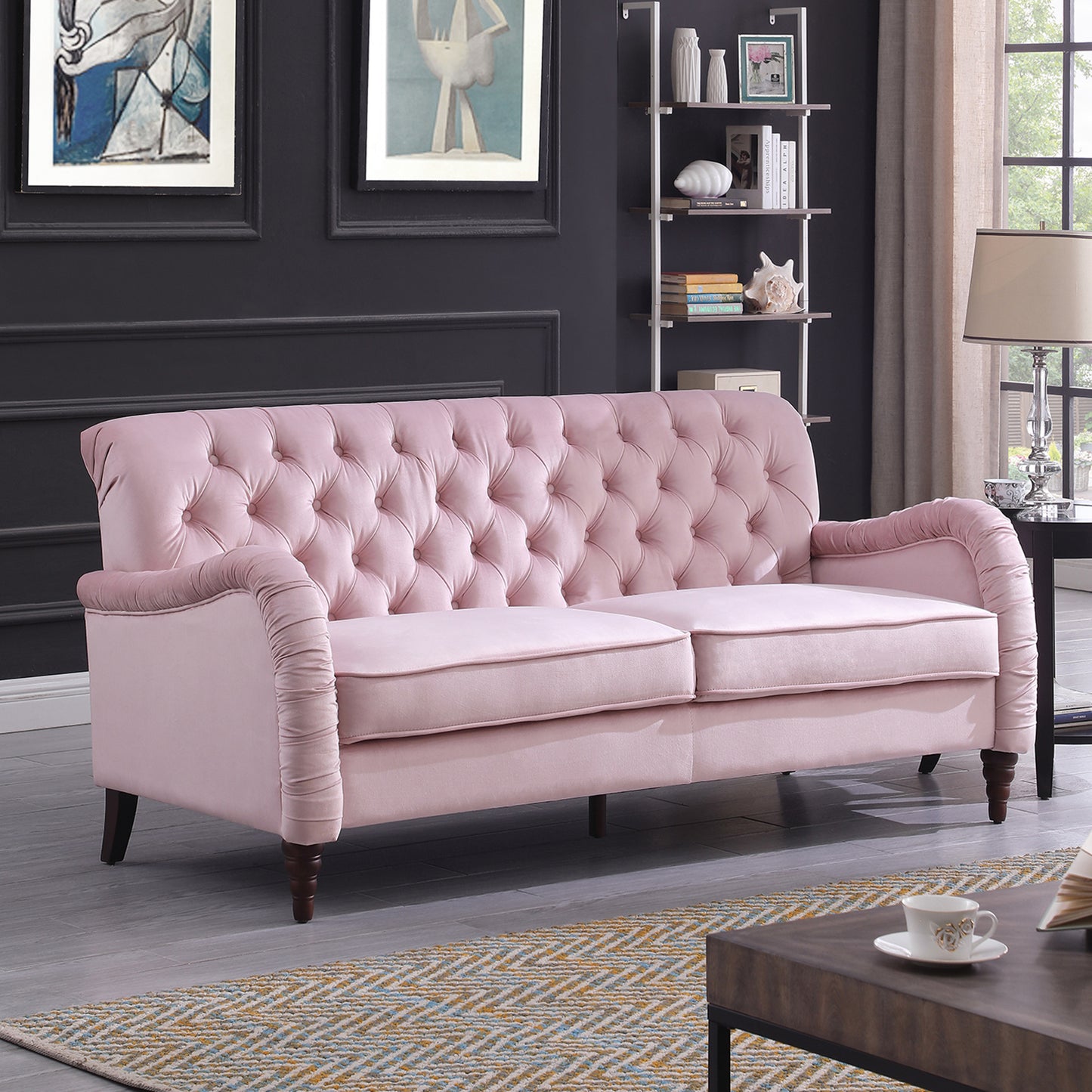 Chesterfield sofa ;3 seater ,modern sofa,Pink color