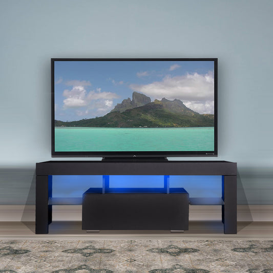 Sleek LED TV Stand with Drawer, Color-Changing Lights, and Modern Design