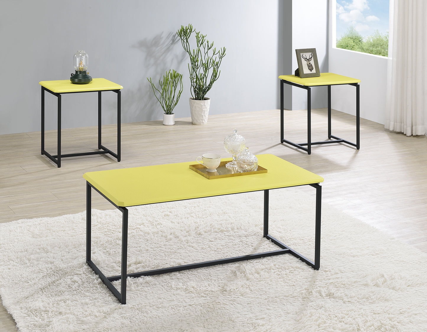 Yellow Carbon Fiber Coffee and End Table Set by GT