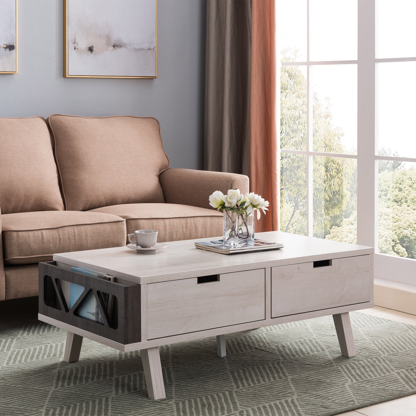 Antique White Oak and Grey Distressed Coffee Table