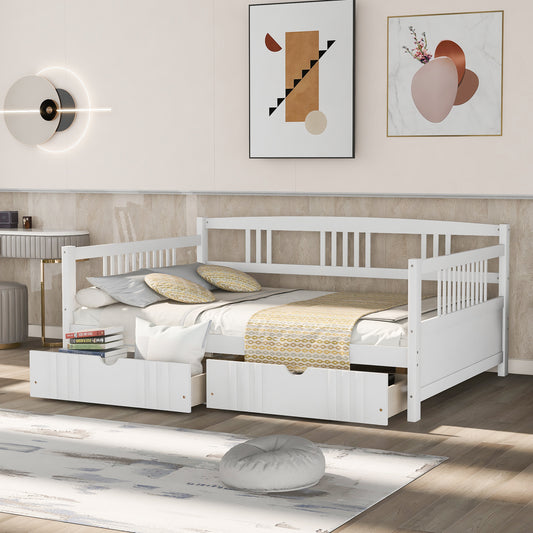 Full Size Daybed Wood Bed with Two Drawers,White