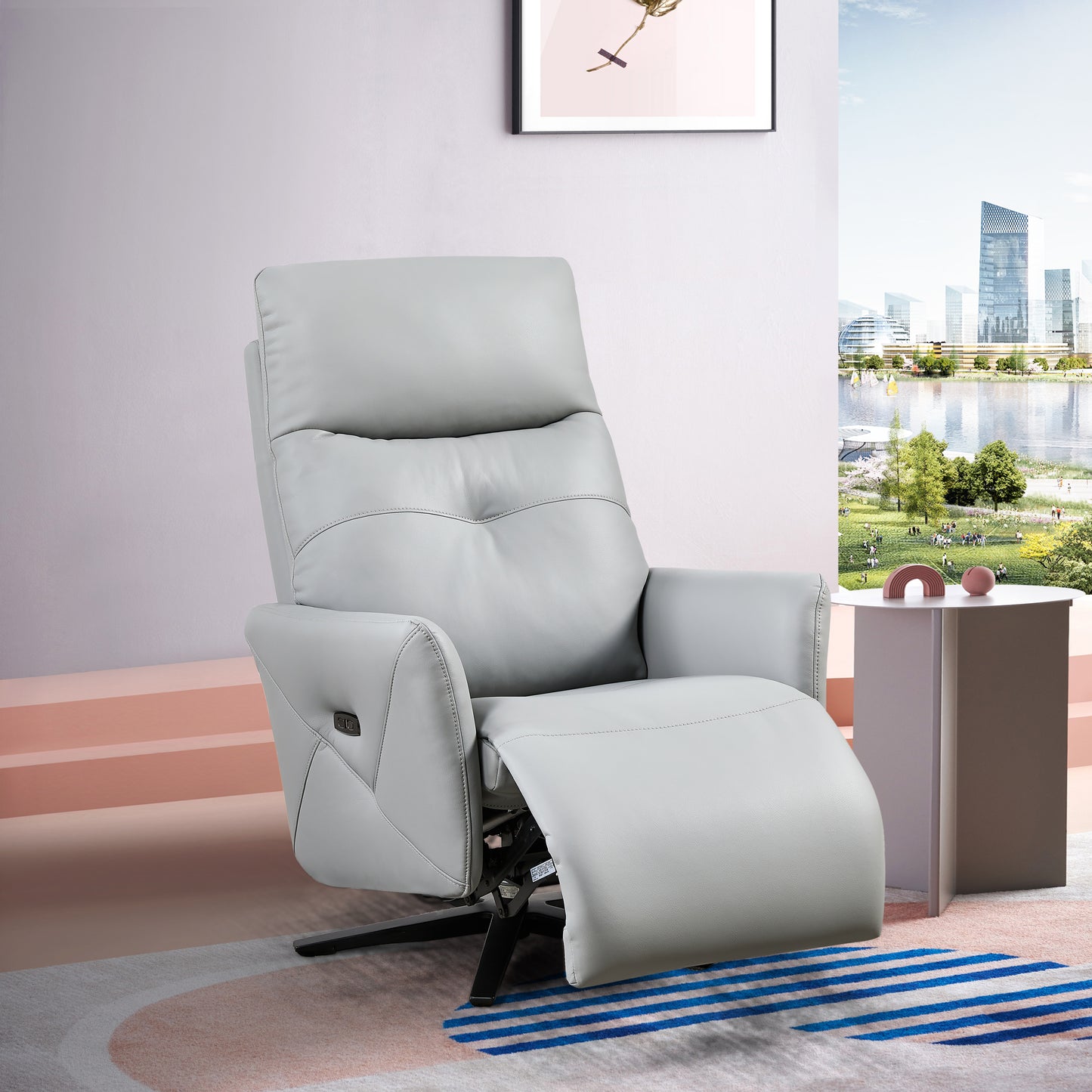 Adjustable Headrest Swivel Recliner Chair with USB Charge Port