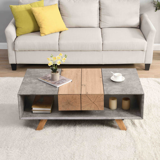 43.31'' Elegant Coffee Table with Hidden Drawer, Modern Farmhouse & Industrial Style Table for Living Room