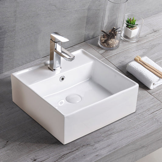 Vessel  Bathroom Sink Basin in White Ceramic