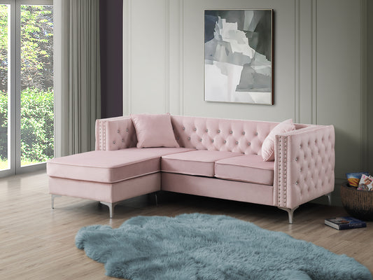 Luxurious Pink Velvet Sofa Chaise with Glamorous Design by Glory Furniture