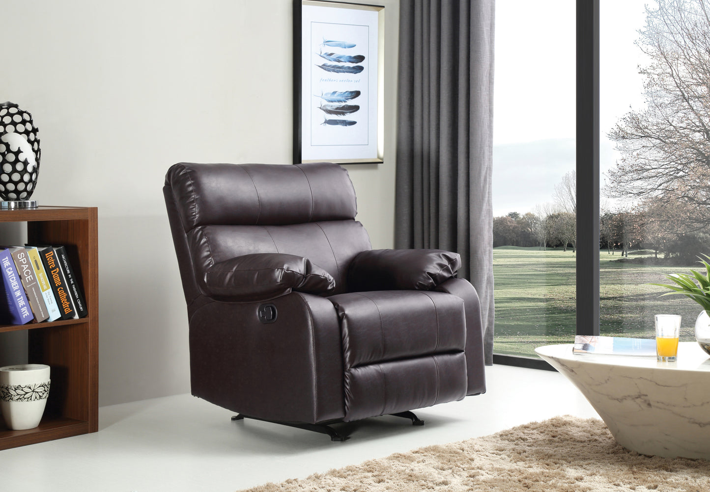 Modern Dark Brown Rocker Recliner with Pub Back Design