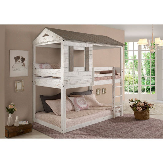 Darlene Rustic White Solid Pine Bunk Bed for Twin/Twin