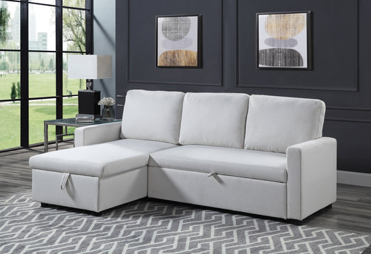 Hiltons Sleeper Sectional Sofa with Reversible Storage Chaise, White Fabric LV00971