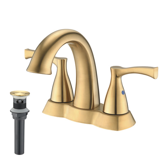 Luxurious Brushed Gold 2-Handle Centerset Bathroom Faucet with Pop-Up Drain