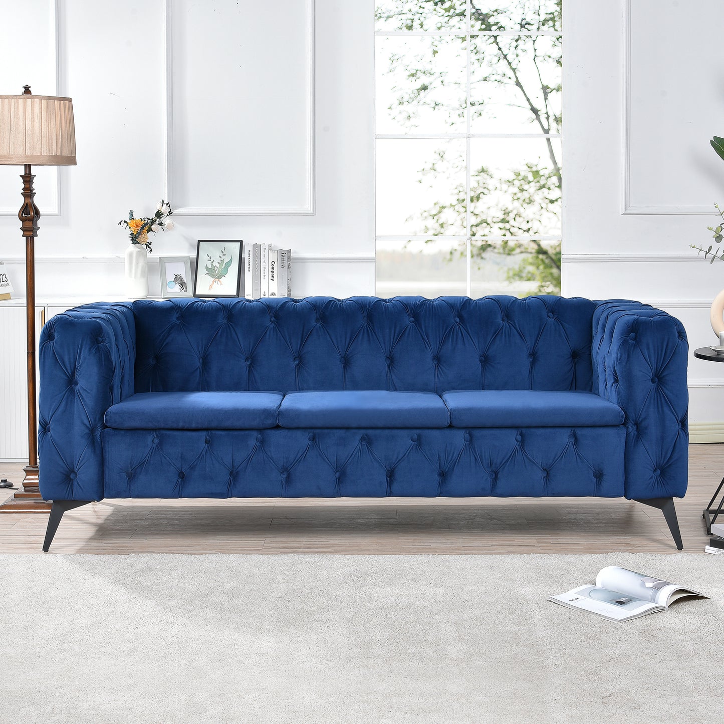 Traditional Square Arm 3-Seater Sofa with Removable Cushion