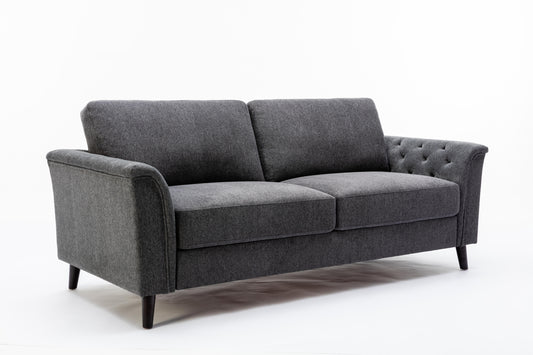 Stanton Dark Gray Linen Sofa with Tufted Arms