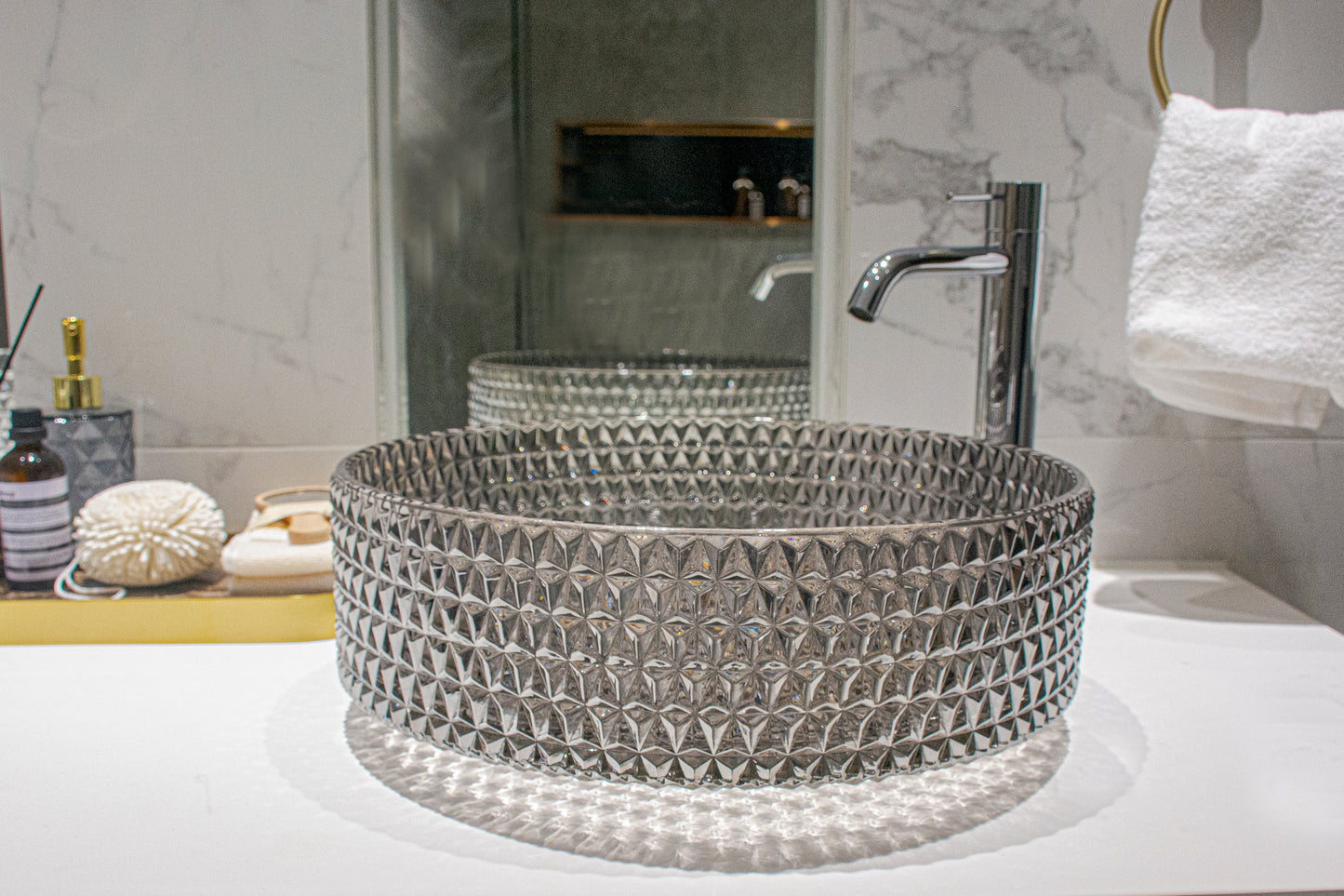 14.17'' Crystal Glass Circular Vessel Bathroom Sink(Smoky Gray)