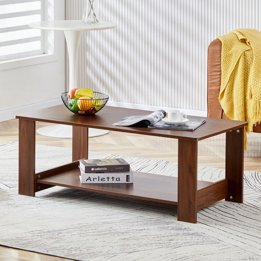 Innovative Walnut Textured Double Layered Coffee Table - CT-16