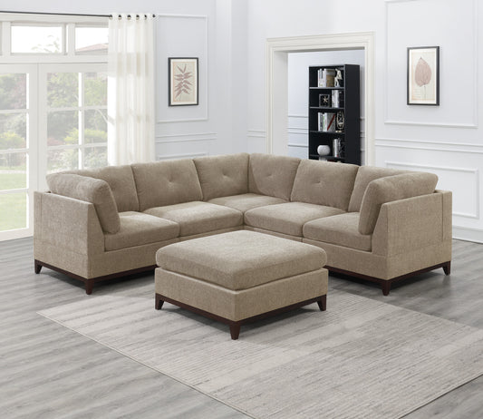 Camel Chenille Fabric Modular Sectional 6pc Set Living Room Furniture with Tufted Back and Classic Look