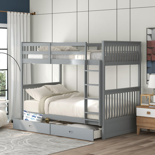 Gray Twin Bunk Bed with Two Drawers - Maximized Space and Versatile Galore