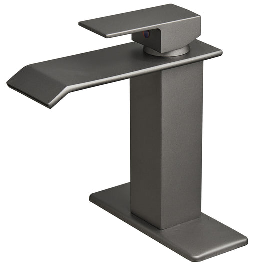 Matte Gray Waterfall Bathroom Faucet with Single Handle