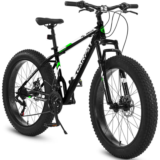 S26109  Elecony 26 Inch Fat Tire Bike Adult/Youth Full Shimano 21 Speed Mountain Bike, Dual Disc Brake, High-Carbon Steel Frame, Front Suspension, Mountain Trail Bike, Urban Commuter City Bicycle