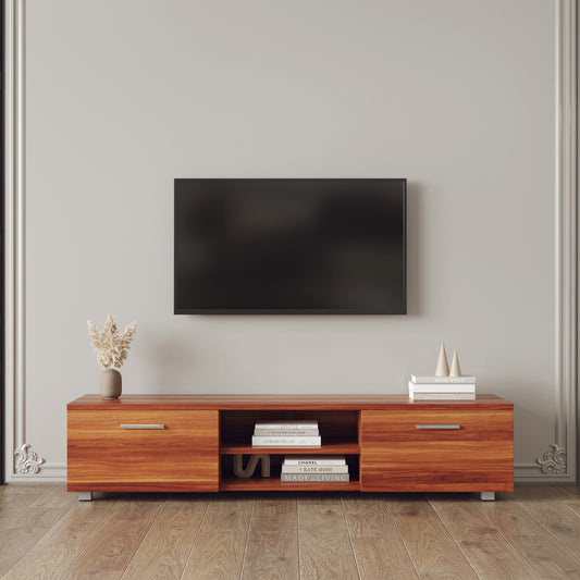 Walnut TV Stand with Mid-Century Modern Design and Ample Storage