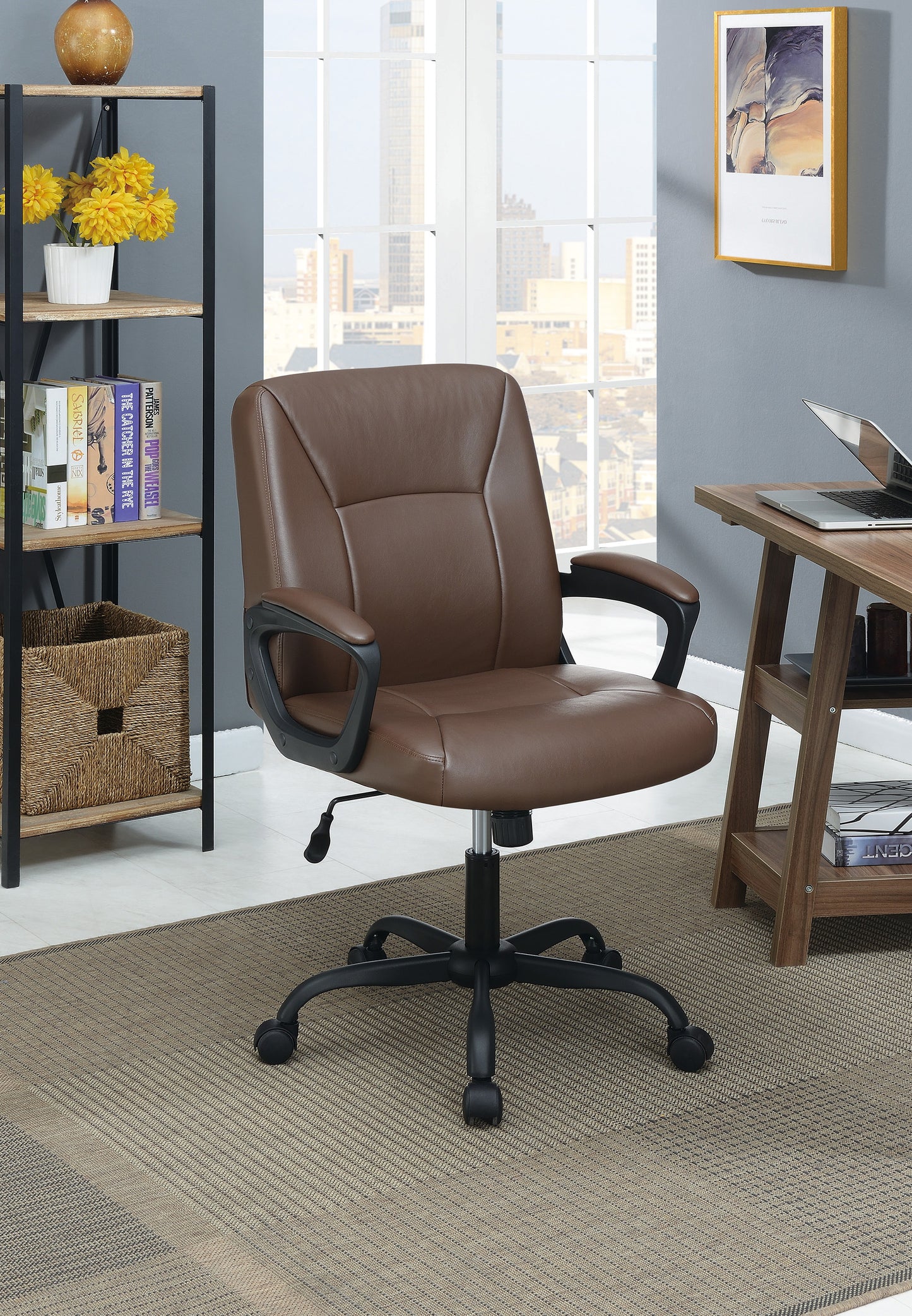 Adjustable Height Office Chair with Padded Armrests, Brown