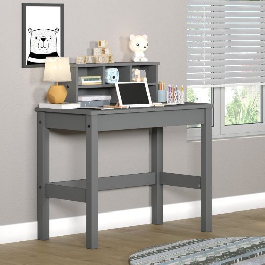 Logan Gray Writing Desk with Versatile Hutch