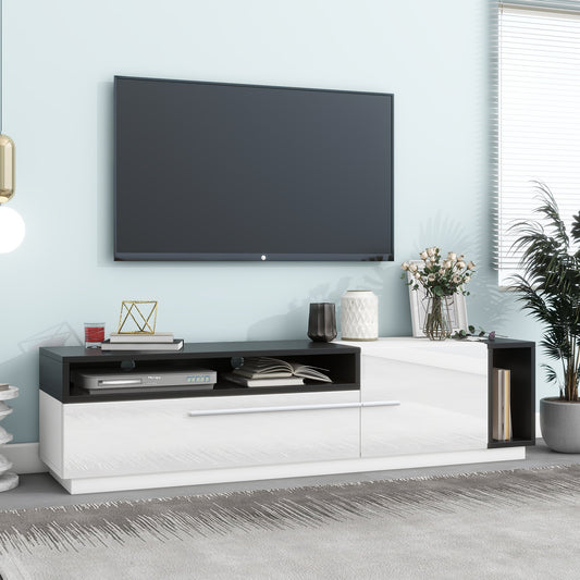 White Modern TV Stand with Two-Tone Design and Spacious Storage for TVs Up to 70