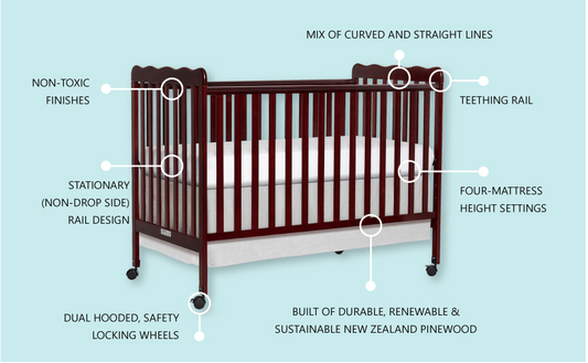 3-In-1 Convertible Crib In Espresso, Made Of Sustainable Pinewood, Non-Toxic Finish, Comes With Locking Wheels, Wooden Nursery Furniture