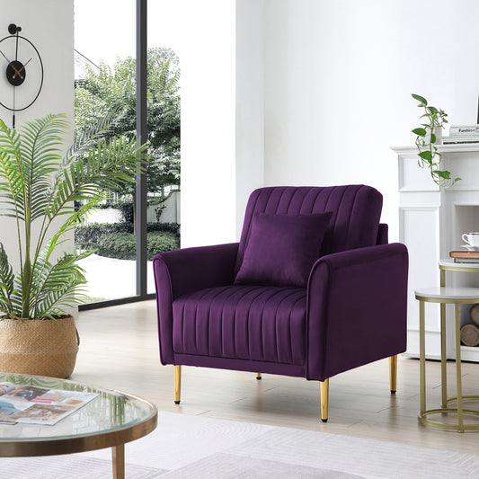 Modern Soft Velvet Accent Chair Living Room Chair Bedroom Chair Home Chair With Gold Legs, Purple