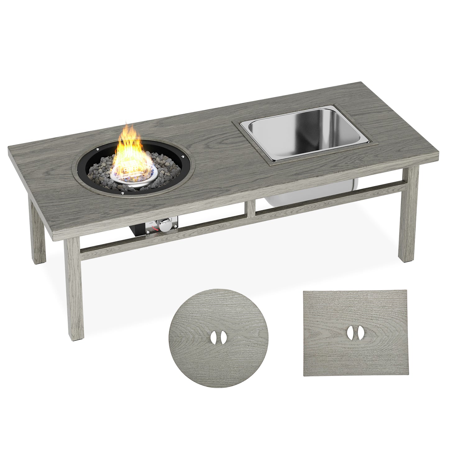 3-in-1 Outdoor Coffee Table with Ice Bucket and Fire Pit - Gray