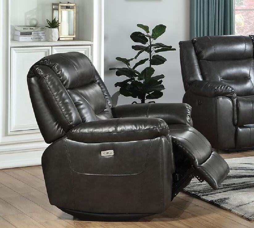 Gray Leather-Aire Imogen Recliner with Power Motion and USB Charging