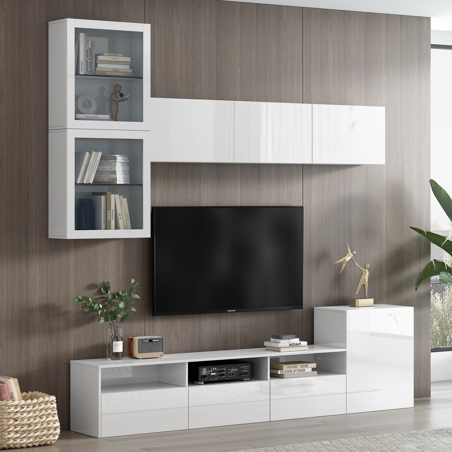 Elegant High Gloss TV Stand with Versatile Storage Cabinets, Media Console for TVs Up To 75, White