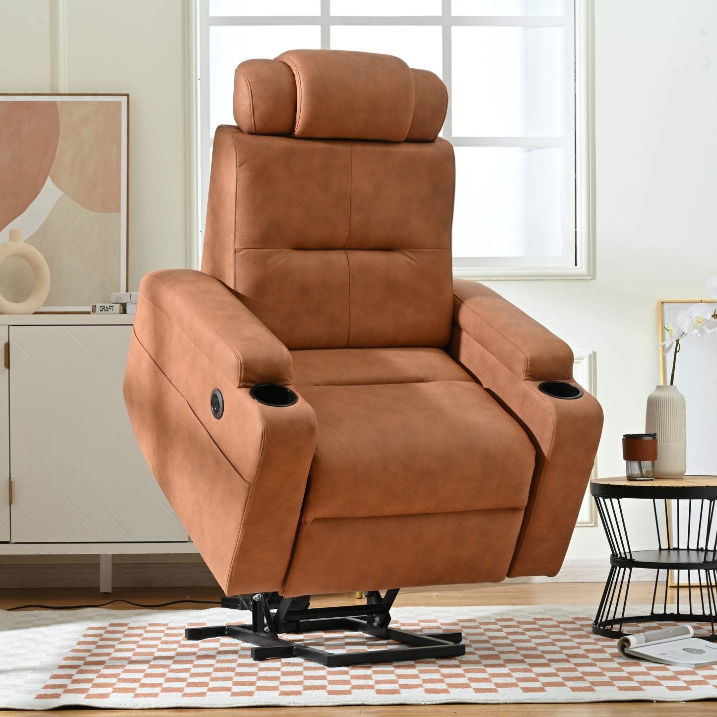 Comfortable Electric Power Lift Recliner Chair for Seniors with USB Charge Port (Orange)