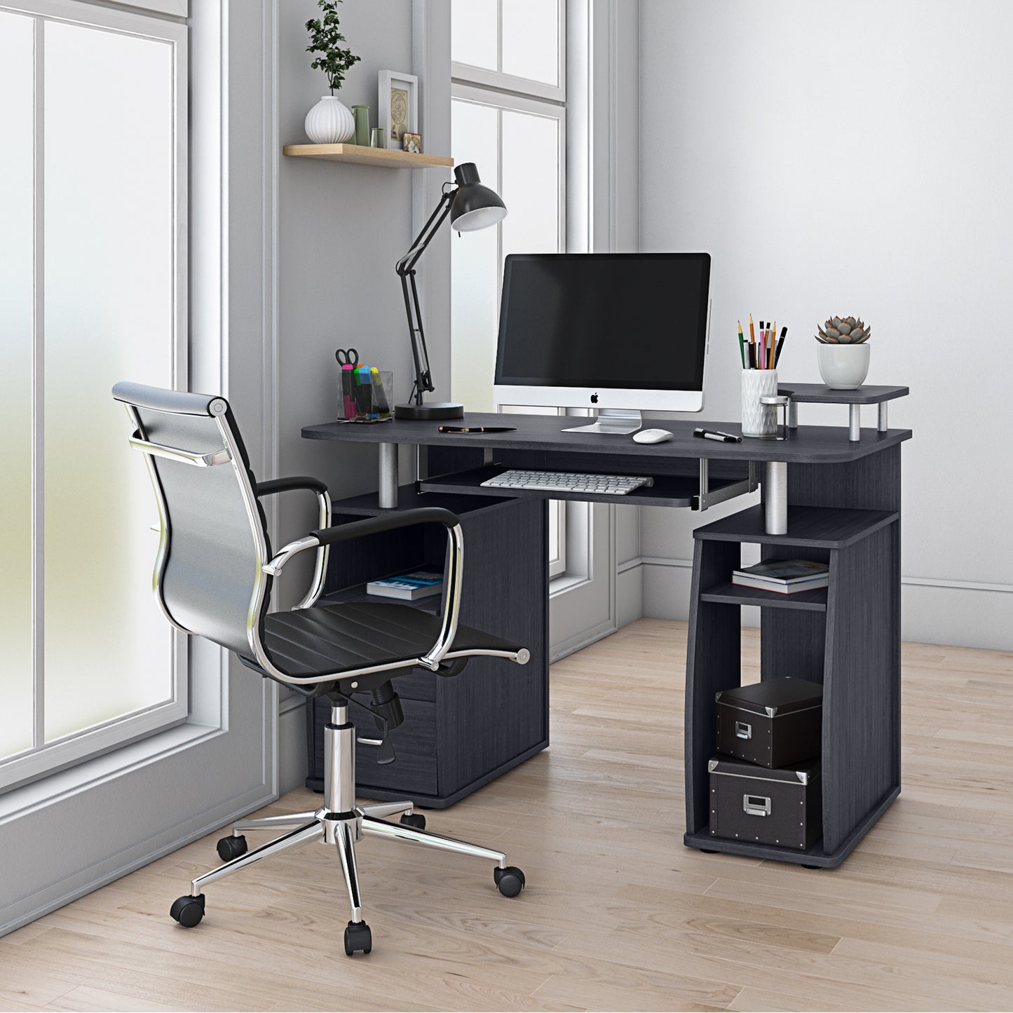 Dual Complete Computer Workstation Desk With Storage, Espresso