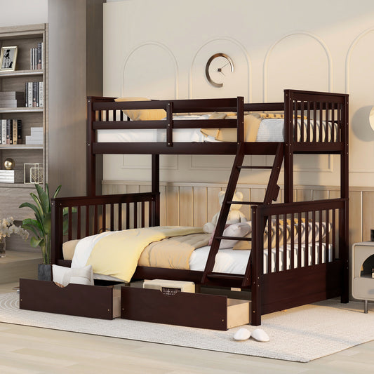 Convertible Twin-Over-Full Bunk Bed with Storage Drawers and Safety Features (Espresso)