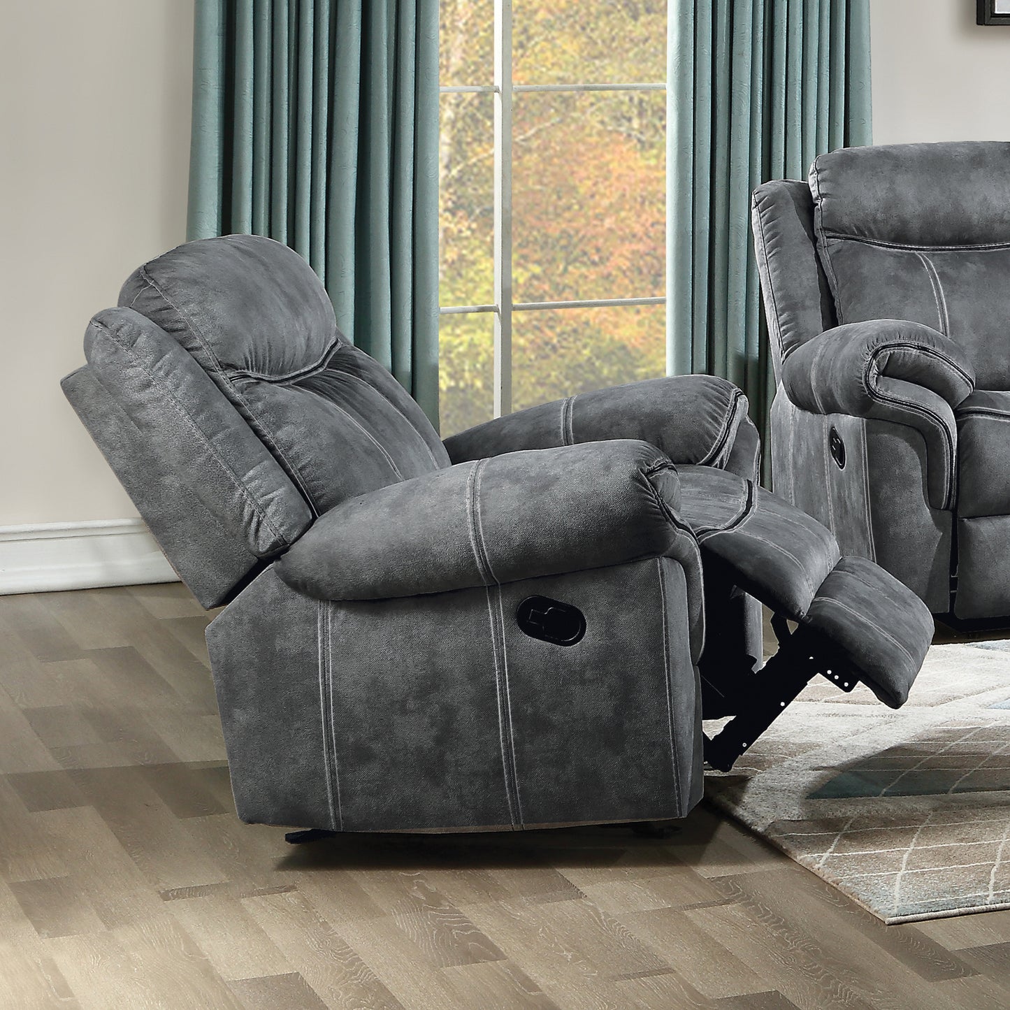 Luxurious Two-Tone Gray Velvet Glider Recliner with Pillow Top Armrest