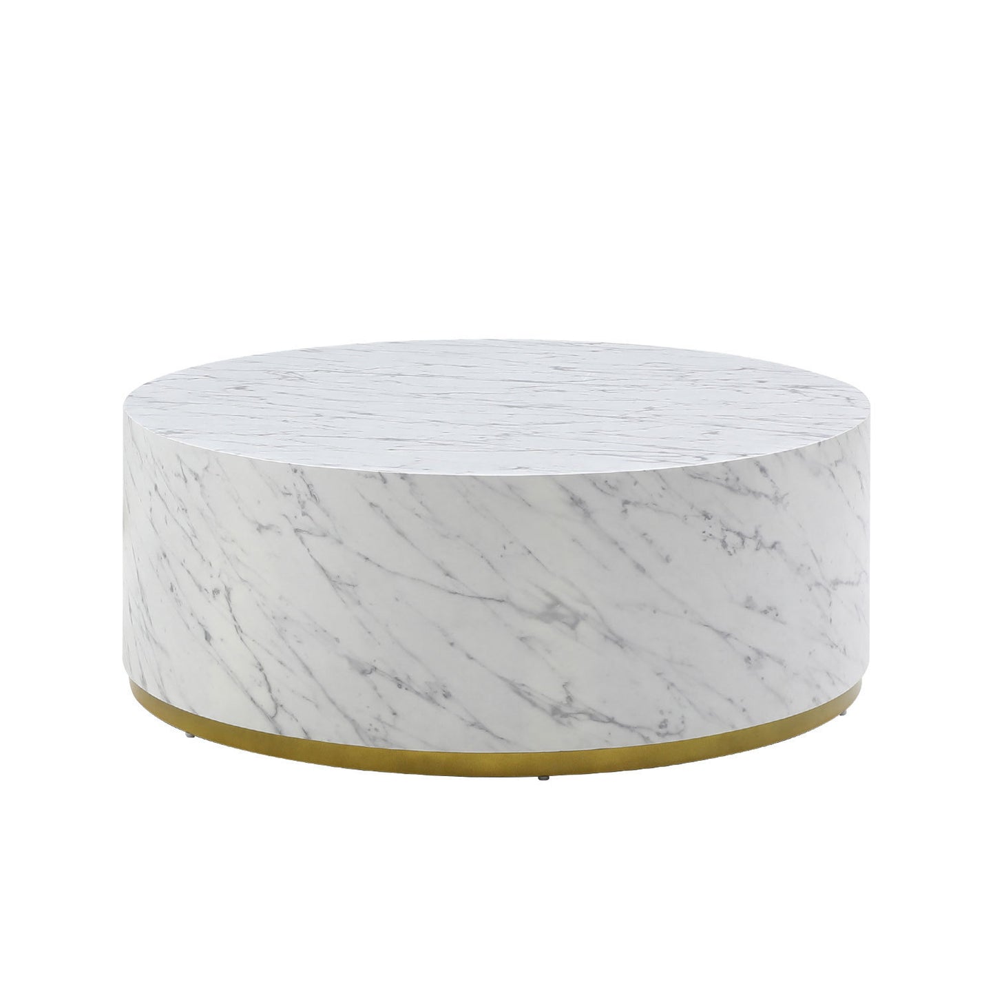 Elegant White Marble Coffee Table with Gold Metal Base