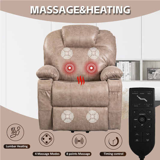 Beige Electric Power Lift Recliner Chair with Massage and Heat for Elderly