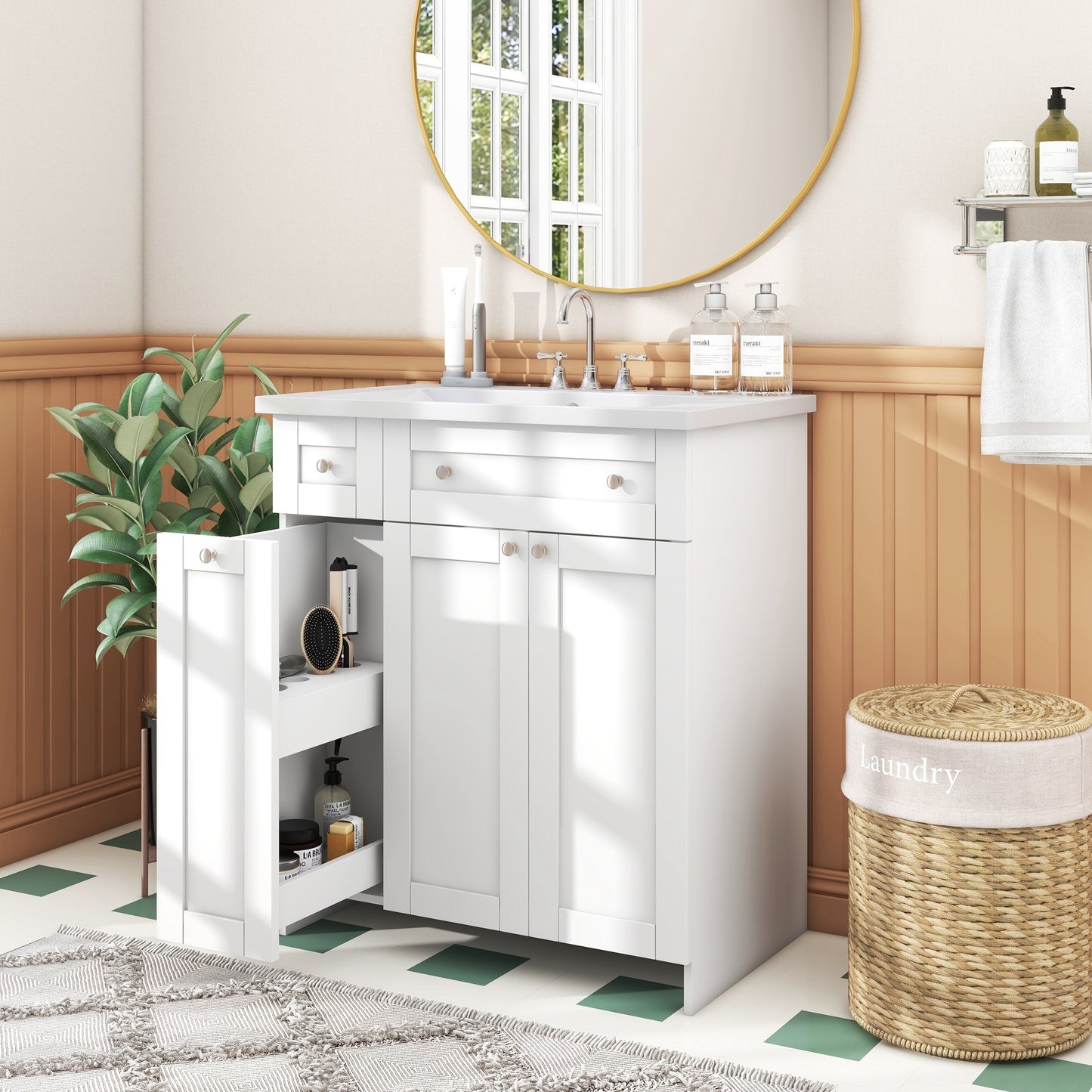 30" White Bathroom vanity with Single Sink ,Combo Cabinet Undermount Sink,Bathroom Storage Cabinet vanities