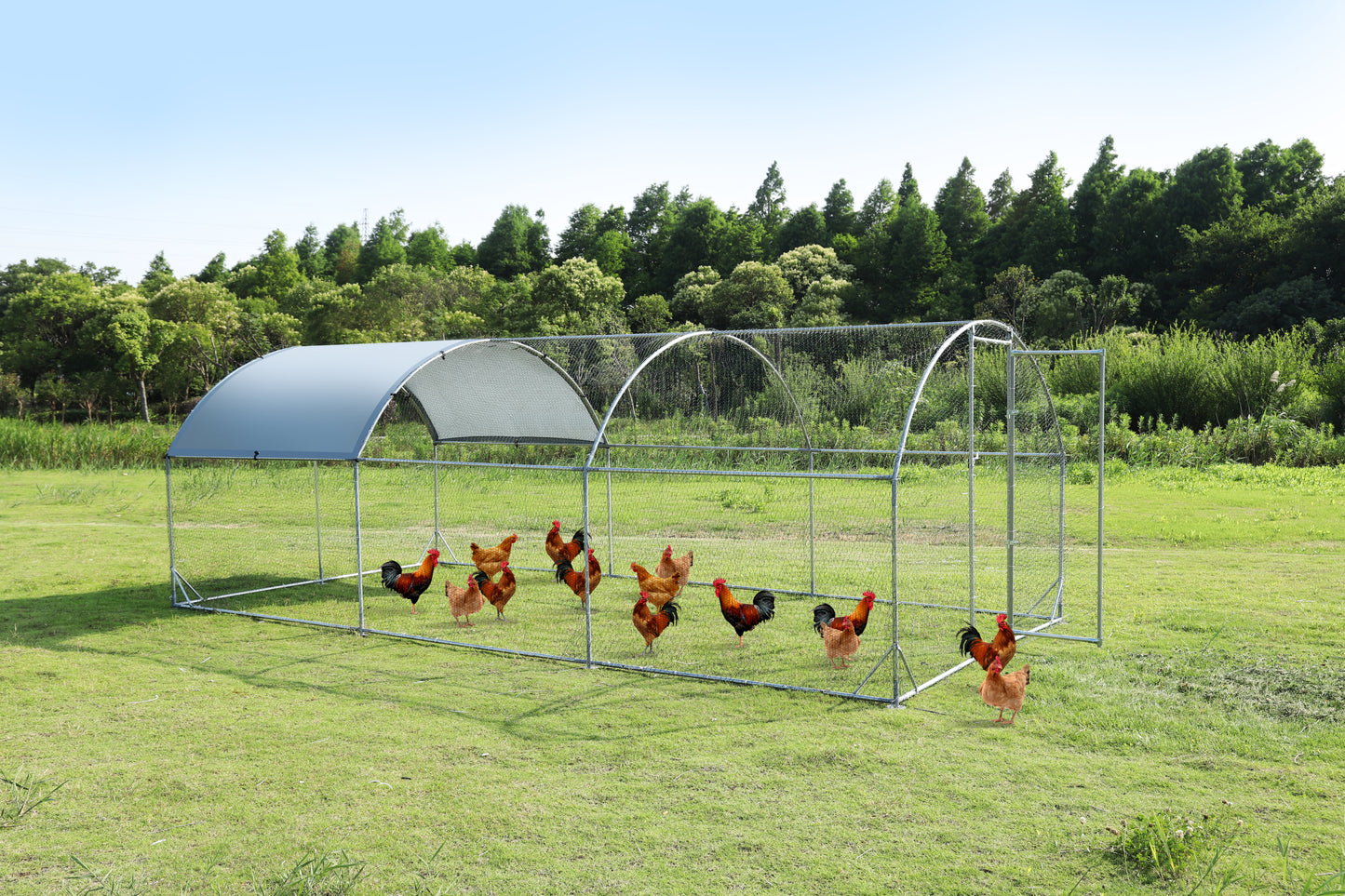 Large metal chicken coop upgrade three support steel wire impregnated plastic net cage, Oxford cloth silver plated waterproof UV protection, duck rabbit sheep bird outdoor house 9.2'W x 18.7'L x 6.5'H